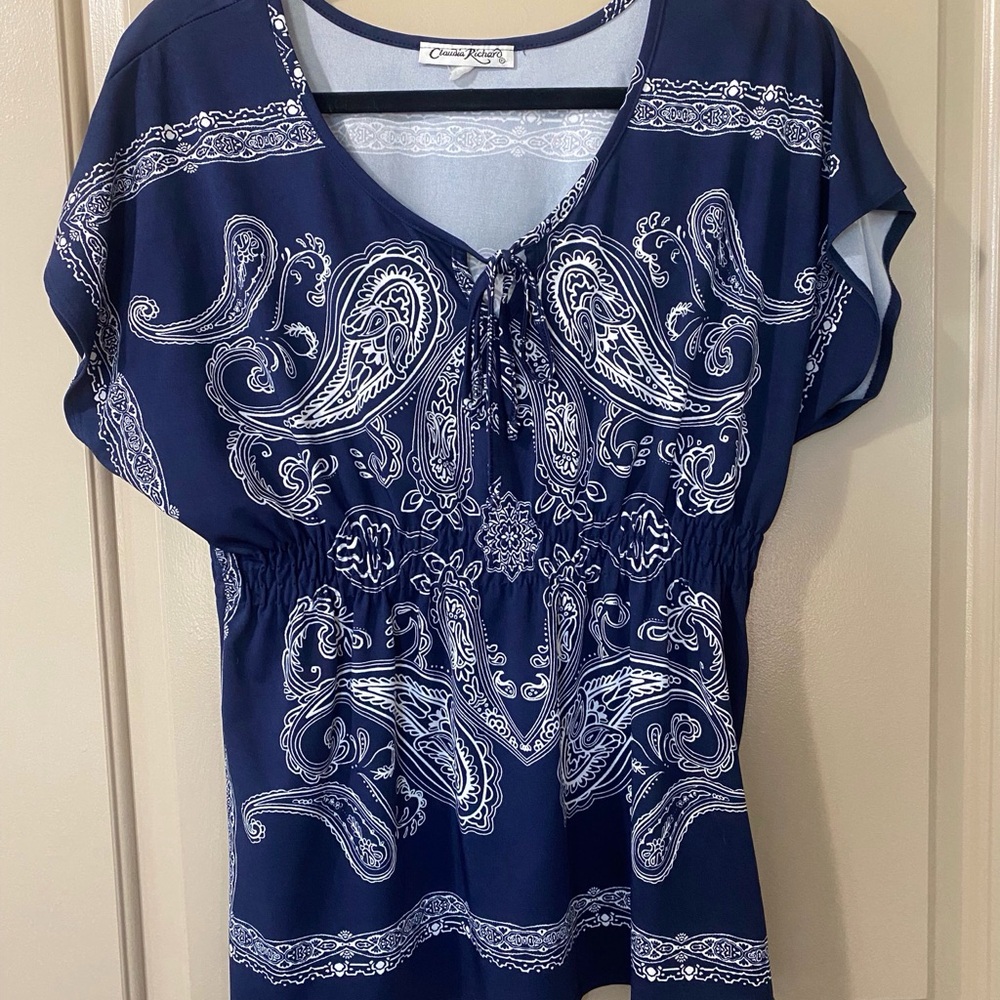 Chico's Dark Blue Paisley Blouse
